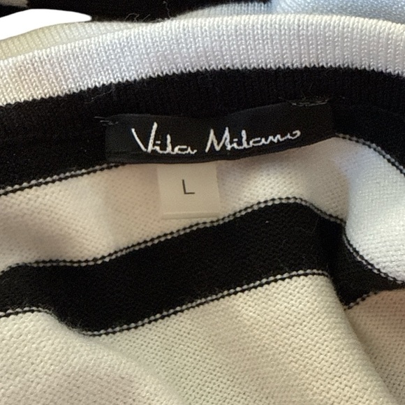 Vida Milano Black & White Striped Bell Sleeve Sweater Size L Cotton Blend - Picture 8 of 8